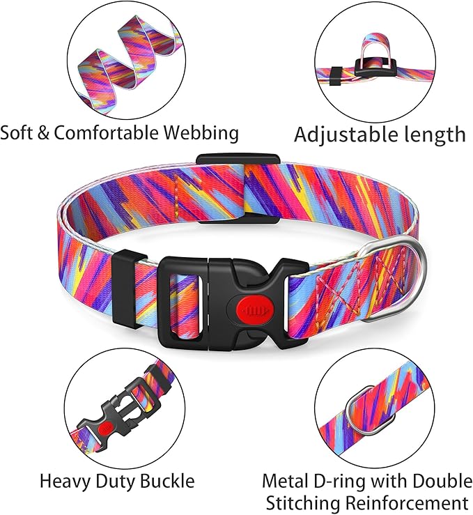 Cute Floral Dog Collar for Small Medium Large Dogs,Girl Female Dog Collars Soft Patterns Adjustable Pet Collar with Quick Release Safety Buckle for Puppy Breed Boy Dogs,Colorful,M