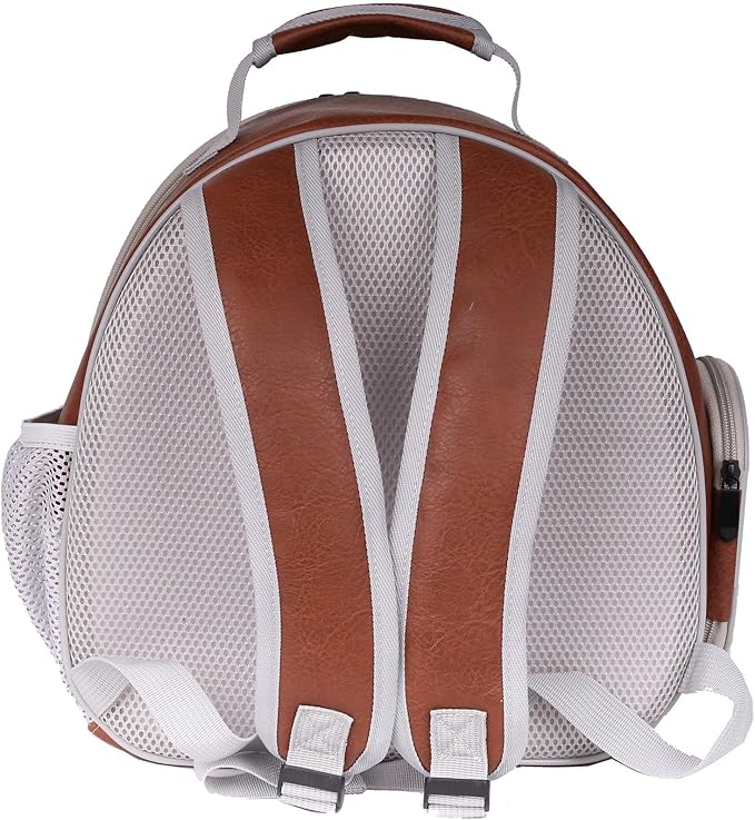 Bearded Dragon Carrier Backpack with Two Security Printing Harness with Leash Sets, Reptile Lizard Travel Bag to Carry and Transport Small Animal Kitten Bunny Guinea Pig to Vet(Brown, PU Leather)