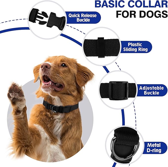 Cotton Soft Dog Collar, Quick Release Dog Collar with Buckle, Heavy-Duty Adjustable Pet Collar for XS Small Medium Large Dog, Colorfast Dog Collars with Removable Tag(S, Black)