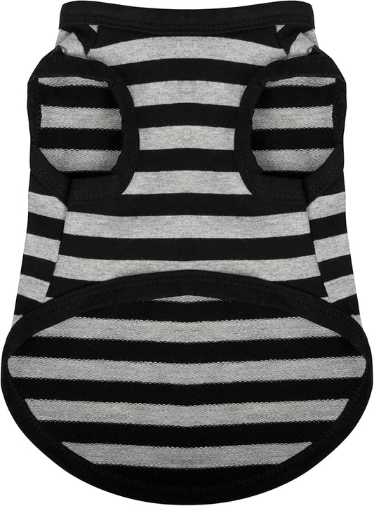 Paiaite Striped Shirt for Dogs - Happy Color Cotton Sleeveless Puppy Shirts, Breathable Pet Apparel Tank Top, Colorful Sweatshirt for Small Medium Dogs, Grey M