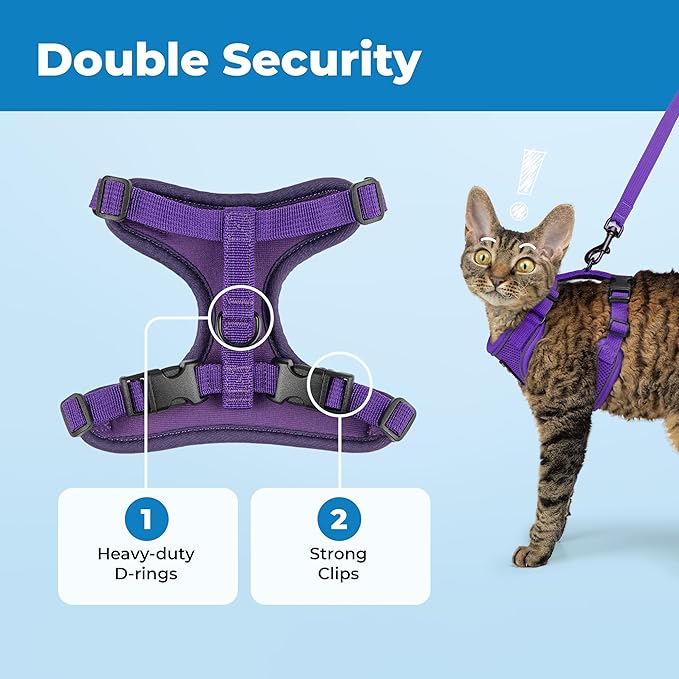 Voyager Escape Proof Cat Harness and Leash Set with Reflective Stitching, Neoprene Handle 5ft - Supports Small, Medium and Large Cats, Kittens for Walking by Best Pet Supplies - Purple, XXXS