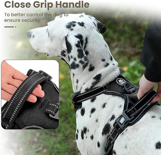 FURRYFECTION Dog Harness | No Pull Dog Harness | Reflective Oxford | Padded Handle | 4 Adjustable Straps | 2 Leash Clips | No Choke Pet Vest Harness for Small Medium Large Dogs | Black | S