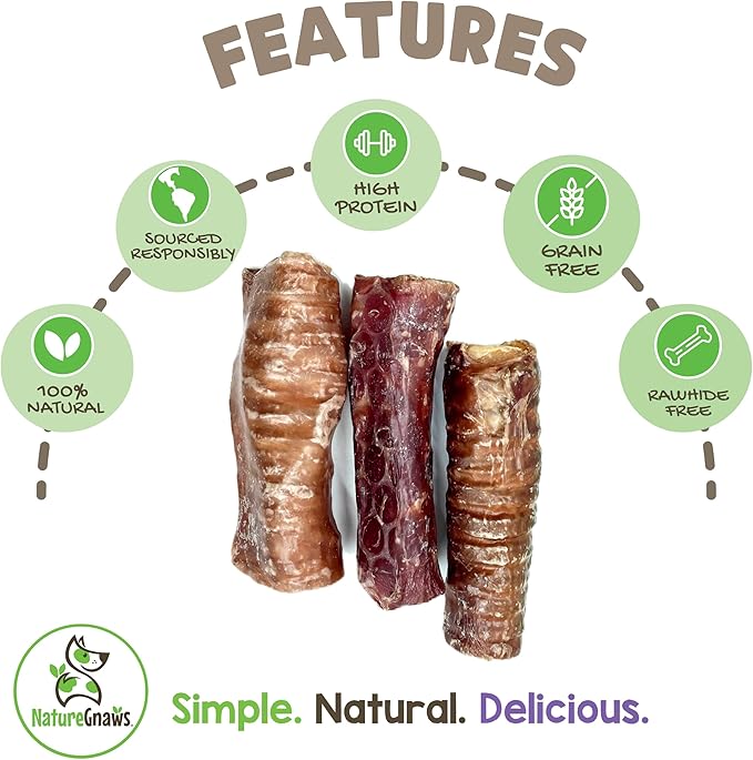 Nature Gnaws Beef Trachea Crunch Wraps for Dogs (3 Count) - Long Lasting Natural Beef Jerky Dog Chew Bones - Rawhide Free