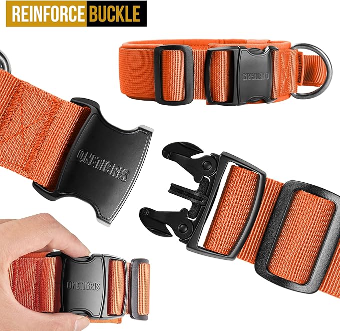 OneTigris Tough Dog Collars, Tactical Dog Collar with Handle, Milltary Adjustable Dog Collar with Heavy Duty Metal Buckle for Training (Medium(Pack of 1), Orange)