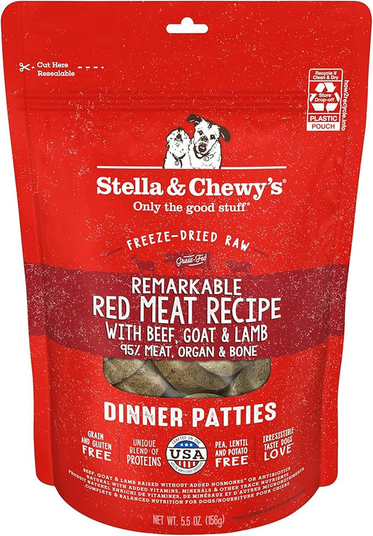 Stella & Chewy's Freeze-Dried Raw Dinner Patties - Remarkable Red Meat Blend - High Protein Grain-Free Puppy & Dog Food - Perfect For Picky Eaters - 5.5 oz