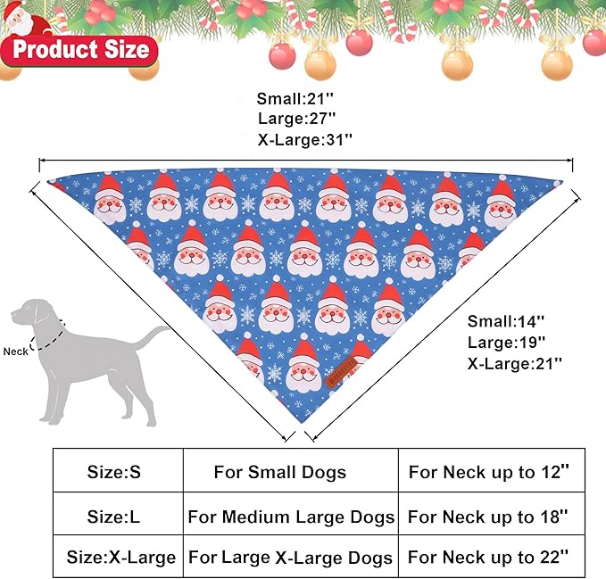 ADOGGYGO Christmas Dog Bandanas 2 Pack, Reversible Triangle Santa Snowman Pet Xmas Scarf, Adjustable Fit Christmas Bandanas for Small Dogs Pets (Small)