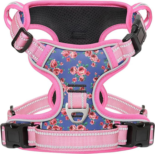Timos Dog Harness, No-Pull Pet Harness with 2 Leash Clips, Adjustable Soft Padded Dog Vest, Reflective Outdoor Pet Oxford Vest with Easy Control Handle Pink Blue
