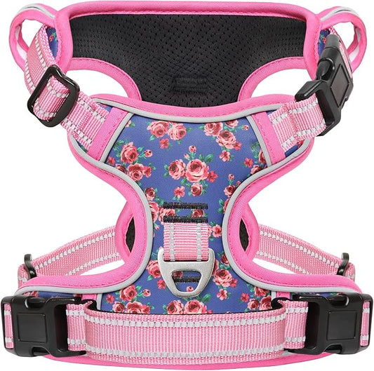 Timos No Pull Dog Harness, Release at Neck Reflective 3 Snap Buckles Adjustable No Choke Pet Vest with Front & Back 2 Leash Clips, Soft Padded Control Training Handle for Small Medium Large Dogs