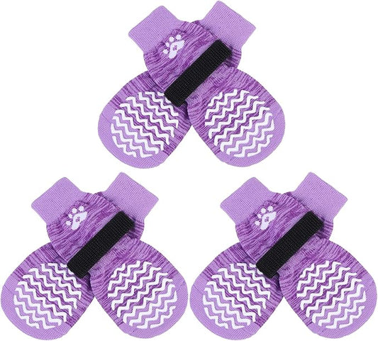 PUPTECK Non-Slip Dog Socks Double Sides Grips for Hardwood Floors Prevents Licking, Dog Shoes for Hot Pavement Traction Control Booties for Senior Dogs, Small Medium Large Dogs, Purple XS