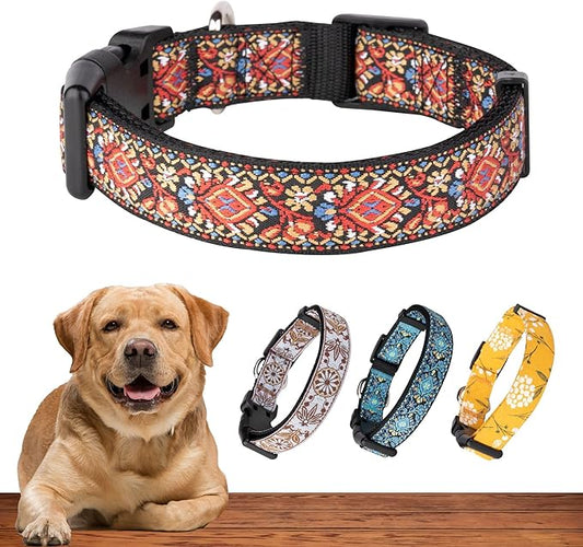 Dog Collars for Small Medium & Large Dogs Puppy Quick Release Buckle, Long Lasting, Adjustable, Strong Durable, Choose from Stunning Patterns and Colors. Red Woven Collar