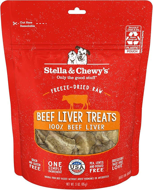 Stella & Chewy's Freeze-Dried Raw Beef Liver Dog Treats - Single Ingredient, No Additives - Premium Training Treats - Perfect For Picky Eaters - 3oz Bag