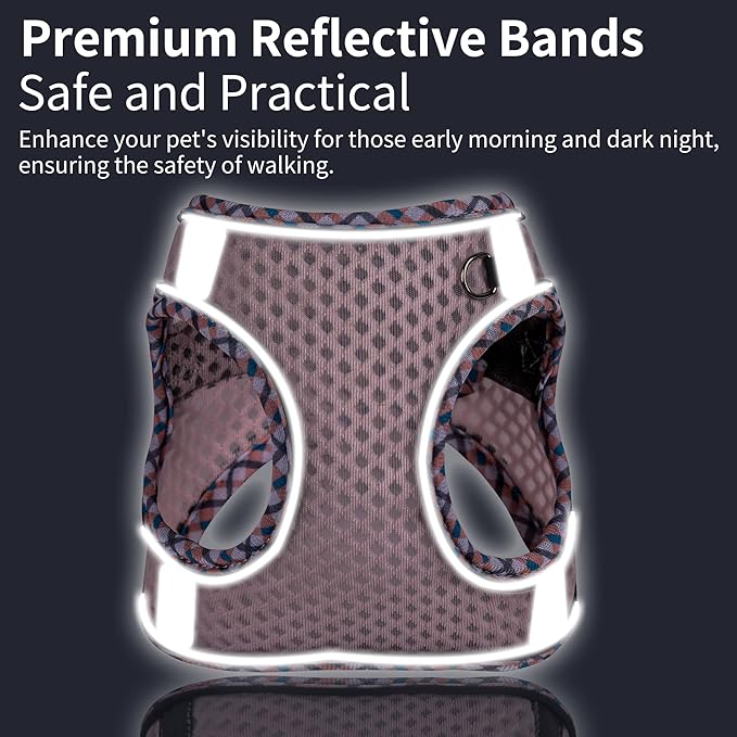 Soft Dog Harness and Leash Set for Walking, Summer Step in Vest Harness, Reflective Bands, Ultra Thin Breathable Pet Supplies, for Extra Small Dogs and House Cats Pearl Pink XS