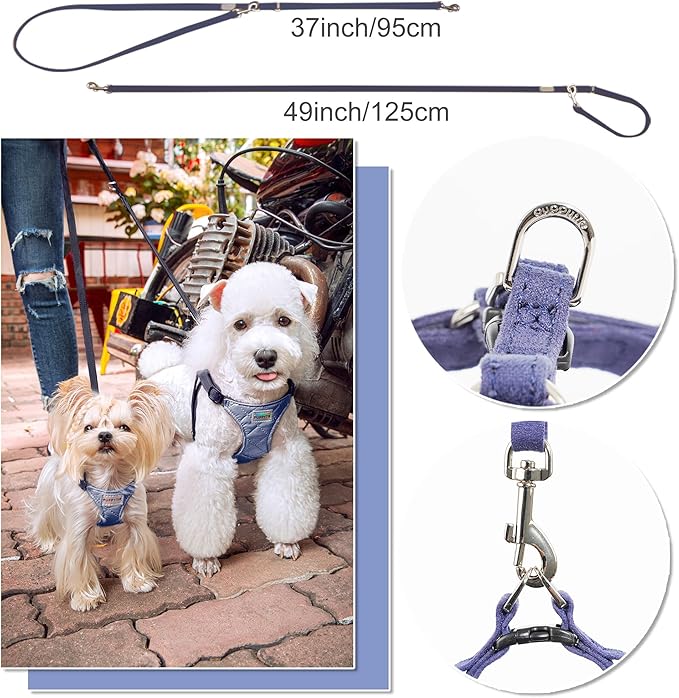 Puppytie No Pull xs Dog Harness with Multifunction Dog Leash,Soft Adjustable No Choke Escape Proof Pet Harness Vest,Glossy Sapphire Blue,XXS