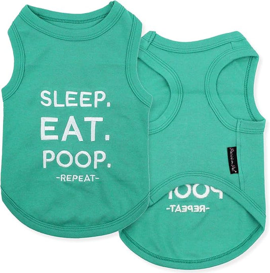 Parisian Pet Dog Tshirt - Embroidered “Sleep, Eat, Poop, Repeat“ Dogs Clothes - Lightweight Dog Tank Top - Cotton, Sleeveless Doggy Tee Shirts - Machine Washable Shirts for Small Dogs - XS