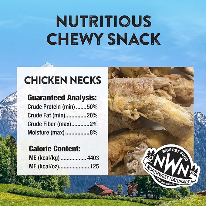 Northwest Naturals Raw Rewards Freeze-Dried Chicken Neck Treats for Dogs and Cats - Bite-Sized Pieces - Healthy, 1 Ingredient, Human Grade Ingredients, All Natural, Made in USA, 4 Oz (Pack of 3)