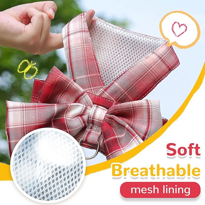 Dog Harness for Small Dogs With Bow and D-Ring - Soft Mesh Adjustable Set for Girl Puppies - Pet Harness and Leash
