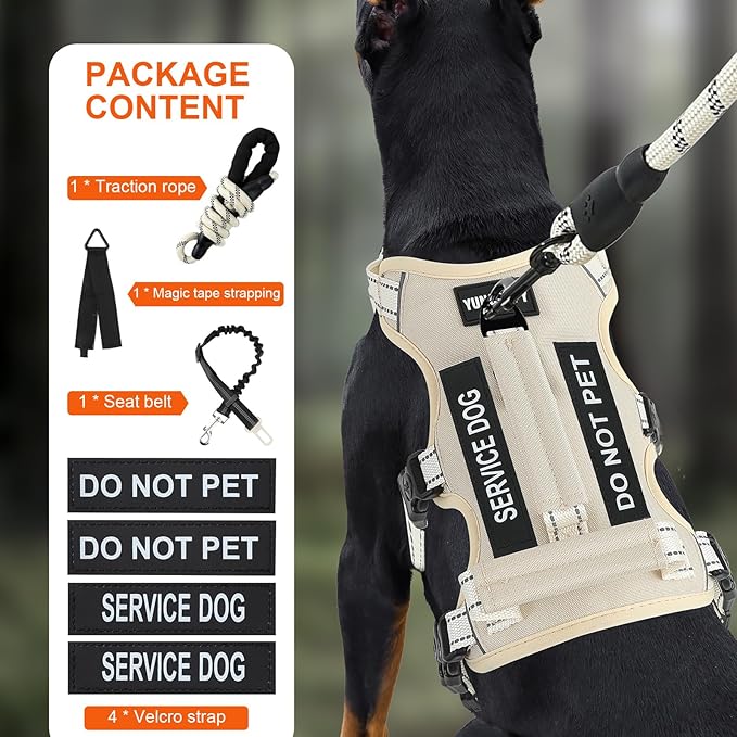 Escape Proof Dog Harness for Large Medium Sized Dogs Six Point Adjustable, Service Dog Vest Harness and Leash Set, No Pull Dogs Harnesses with Handle, XL Dog Harnesses for Walking(Beige, XL)