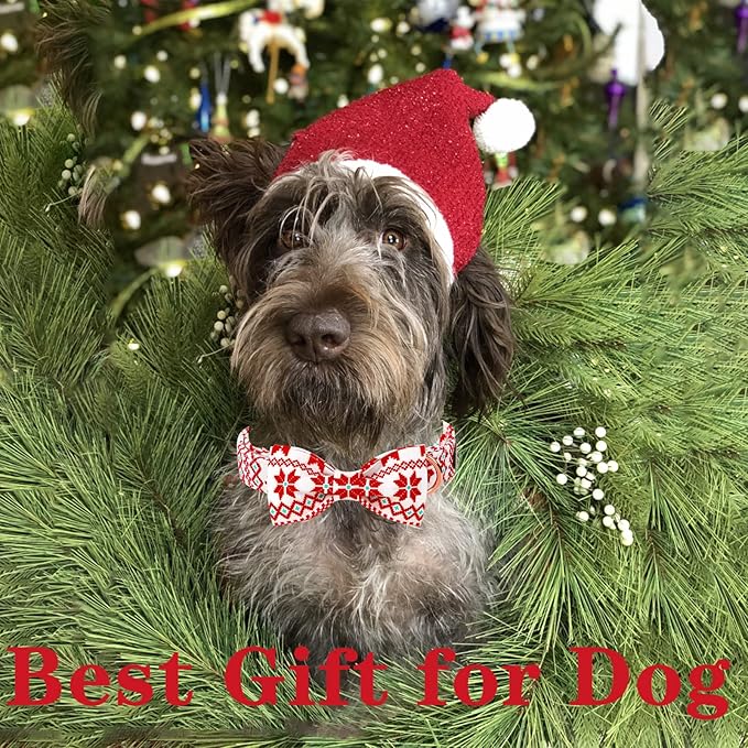 Unique style paws Christmas Dog Collar with Bow Tie Red White Grid Cotton Collar Adjustable Puppy Plaid Collar for Small Medium Large Dogs-XL