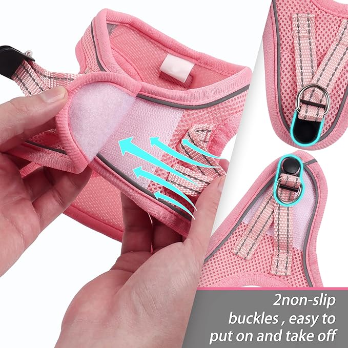 Dog Harness for Small Dogs and Leash Set, Honeycomb Grid, Reflective Lightweight Harness & Anti-Twist Pet Lead (Multi Color, Size: XS-S-M) (S, Pink)