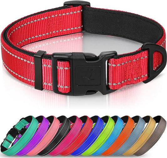 Joytale Reflective Dog Collar,Soft Neoprene Padded Breathable Nylon Pet Collar Adjustable for Medium Dogs,Red,M
