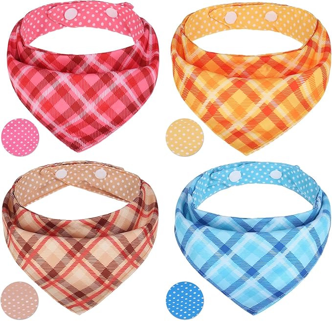 PAWCHIE Dog Bandanas Small Reversible Styles Pet Triangle Scarf Bibs - Adjustable with Two Snaps - Kerchief Set Accessories for Dogs, Puppy, Cats, L