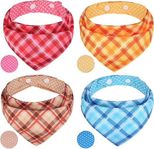 PAWCHIE Dog Bandanas Small Reversible Styles Pet Triangle Scarf Bibs - Adjustable with Two Snaps - Kerchief Set Accessories for Dogs, Puppy, Cats, L
