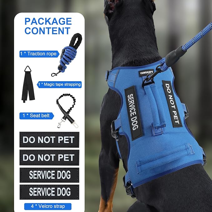 Escape Proof Dog Harness for Large Medium Sized Dogs Six Point Adjustable, Service Dog Vest Harness and Leash Set, No Pull Dogs Harnesses with Handle, Medium Dog Harnesses for Walking(Blue, M)