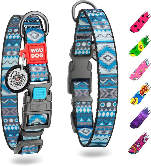 WAUDOG Nylon Dog Collar - Adjustable Dog Collar for Large Dogs, Small & Medium Dogs - Breakaway Puppy Collars for Large Breed Dogs - Boy & Girl Dog Collars with Durable Plastic Buckle and QR Dog Tag