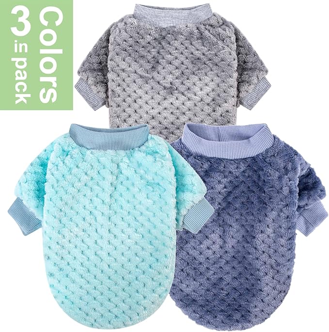 Dog Sweater, 3 Pack Dog Sweaters for Small Medium Dogs or Cat, Warm Soft Flannel Pet Clothes for Dogs Girl or Boy, Dog Shirt Coat Jacket (XX-Large, Grey+Navy+Sky Blue)
