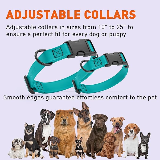 Dogline Biothane Waterproof Dog Collar with Quick Release Buckle Strong Coated Nylon Webbing with Odor- Proof for Easy Care Easy to Clean Fits Small Medium or Large Dogs, Teal 1" W 15-23" L