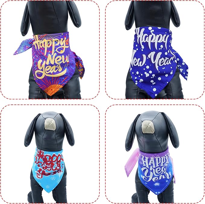 10PCS Dog Bandanas Happy New Year for Large Breed Dog XL XXL Kerchief Triangle Bibs Head Scarves for Boys and Girls Grooming Costume