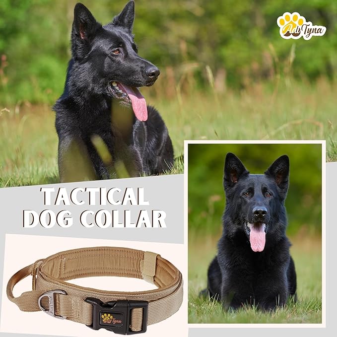 ADITYNA Tactical Dog Collar for Extra-Large Dogs - Soft Padded, Heavy Duty, Adjustable Big Collar with Handle for Training and Walking