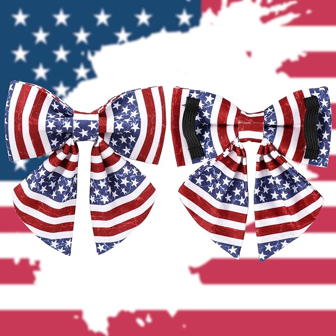 Patriotic Dog Collar with Bow Tie, 4th of July Bowtie Dog Collar, American Flag Collar for Large Boy Girl Dog, Comfortable Summer Bowtie Collar with Metal Buckle, L