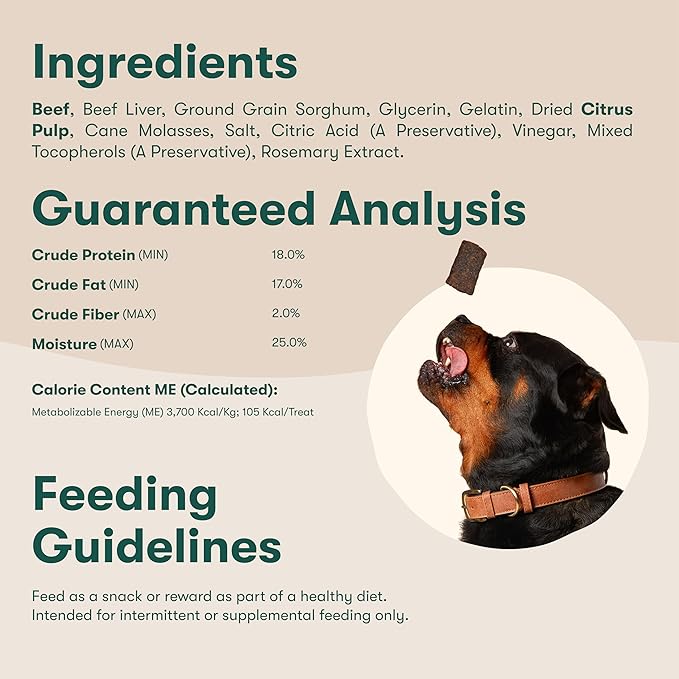 Jinx Tenders Beef Jerky Dog Treats, All Natural Ingredients, Soft and Chewy, Low-Calorie, Slow-Smoked Beef & Liver, No Fillers, 5oz