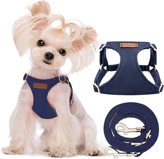 Puppytie No Pull XXS Puppy Harness with Multifunction Dog Leash,Soft Adjustable No Choke Escape Proof Pet Harness Vest,Navy,XXS