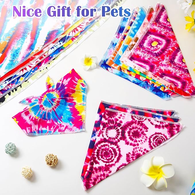 Paterr 100 Pieces Dog Bandanas Bulk Tie Dye Pet Handkerchief Soft Dog Triangle Bibs Cute Kerchief Adjustable Washable Pet Scarf Costume Accessory for Small Medium Dogs Puppy Cats