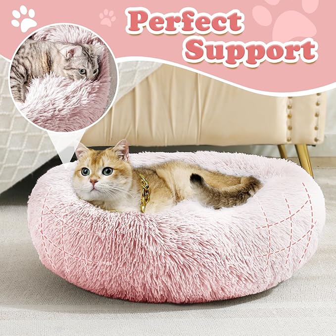 JOLLYVOGUE Dog & Cat Bed, Calming Anti-Anxiety Pet Bed for Small Dogs, Fluffy Donut Cushion for Small and Medium Pets (24")