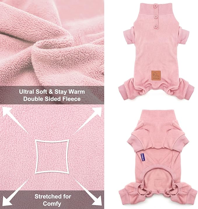 cyeollo Fleece Dog Pajamas Warm Dog Winter Coat Thermal Soft Pjs Small Dog Onesie Stretchy Jumpsuit Doggie Pet Clothes Outfits Cat Apparel, Pink S