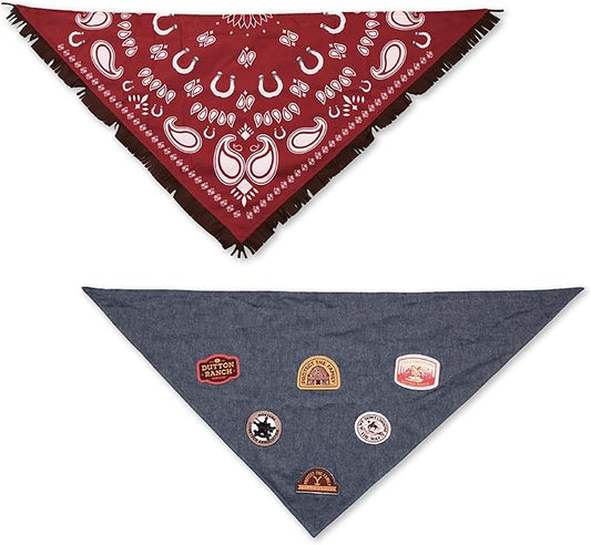 Official Yellowstone Merchandise| Dutton Ranch Dog Bandanas Set - Premium Pack of Western Bandanas for Medium - Large Dogs | Premium Reversible Bundle