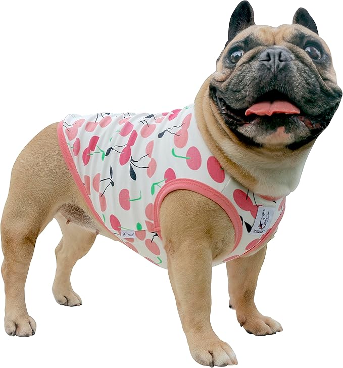 iChoue 100% Breathable Cotton French Bulldog Halloween Cartoon T Shirts Cute Clothes for Dogs Vest Tank Tops Puppy Frenchie Pug Small Puppy English Boston Terrier Cherry - Medium