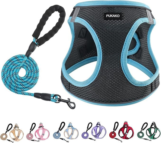 Dog Harness for Small Dogs No Pull, Puppy Harness and Leash Set, Easy Walk Dog Harness for Walking, Grey& Blue， XXS