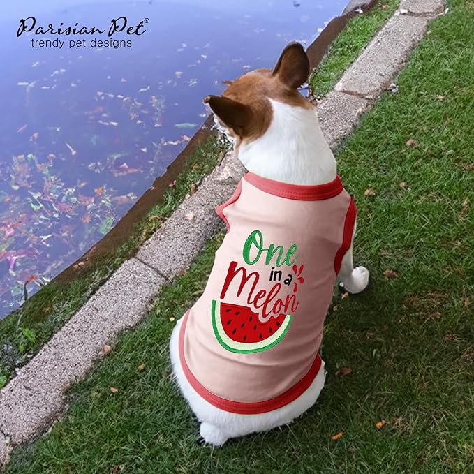 Parisian Pet Dog Tshirt - Embroidered “ One in a Melon “ Tank Top - 100% Cotton and Lightweight Dog Clothes - Sleeveless Tee Shirts - Machine Washable Shirt for Large Dogs - Pet Vest - 3XL