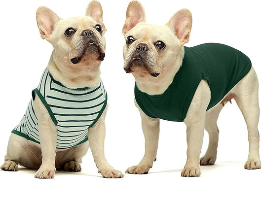 Fitwarm 2-Pack 100% Cotton Striped Dog Shirt for Pet Clothes Puppy T-Shirts Cat Tee Breathable Strechy Dark Green XL