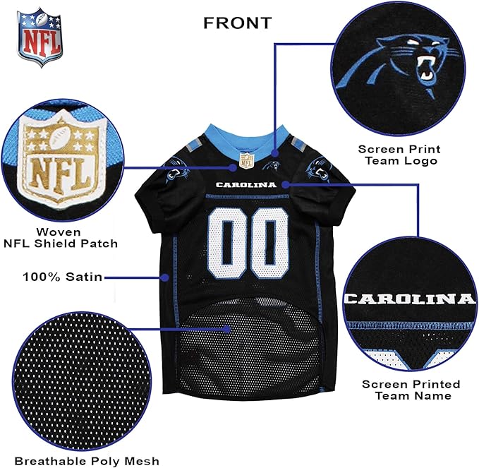 Pets First NFL Carolina Panthers Dog Jersey, Size Medium. Best Football Jersey Costume for Dogs & Cats. Licensed Jersey Shirt