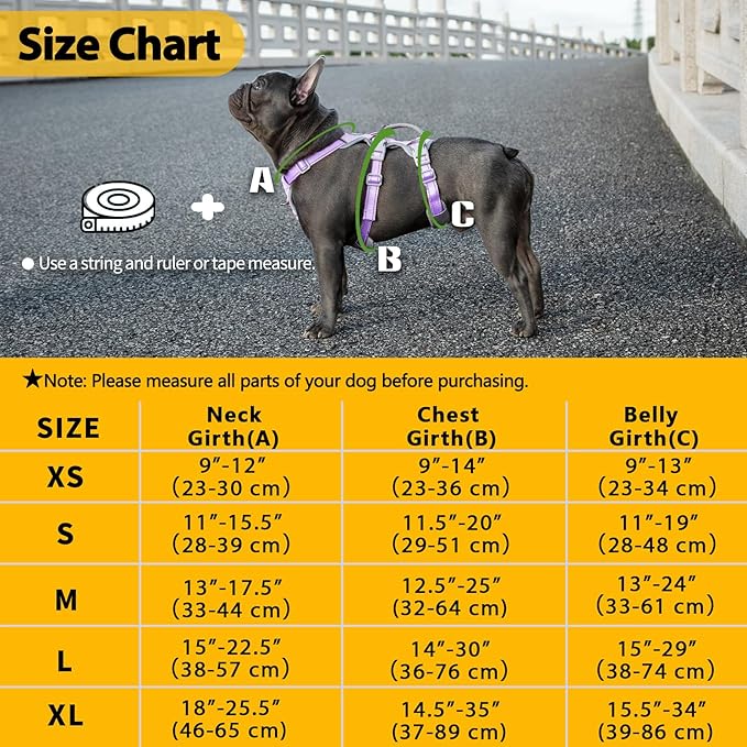 Escape Proof Dog Harness, No Pull Reflective Harness with Lift Handle,Adjustable Pet Vest with Front and Back Leash Clips for Small Medium Large Dogs Walking Hiking Training(Lavender Purple,L)