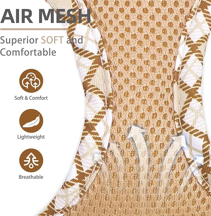 PUPTECK Dog Harness and Leash Set for Small Medium Dogs No Pull Step-in Soft Mesh Puppy Cat Vest Harnesses Reflective at Night, Beige XS