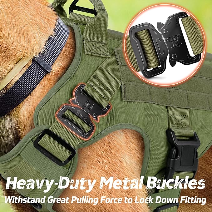 rabbitgoo Tactical Dog Harness for Small, Heavy Duty Pet Harness with Handle, No-Pull Service Vest Small Breed, Adjustable Military Dog Vest for Training Hunting Walking, Green, S