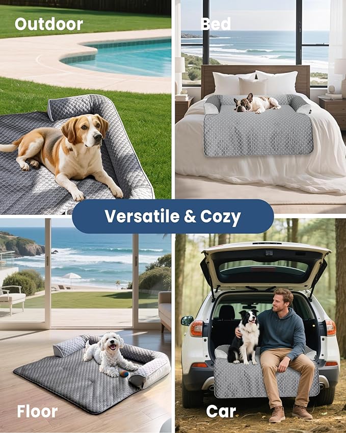 Medium Cooling Dog Bed, 35 x 31 inch Waterproof Couch Cover for Dogs Washable, Non-Slip Bottom Self Cooling Mat for Dogs, Durable & Non-Gel, Dog Couch Bed for Sofa Floor Car, Metallic Grey