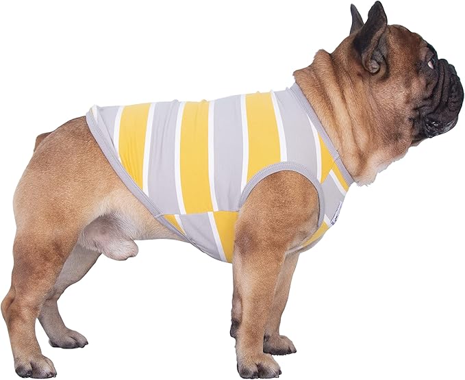 iChoue Pug T Shirts 100% Cotton Striped Clothes for Medium Dogs Tank Tops Vest Small Puppy French Bulldog Frenchie English Boston Terrier Pitbull Summer Yellow Stripes - S