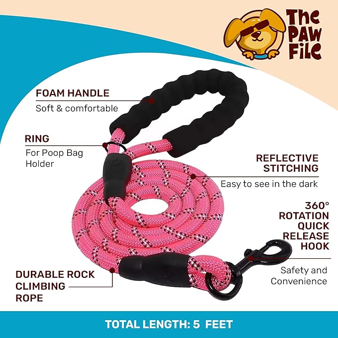 Dog Harness and Leash Set - No Pull Vest & Reflective Leash with Foam Handle, Adjustable Oxford Halter, for Walking & Training - Includes 150 Poop Bags & Bone-Shaped Dispenser - Pink, S